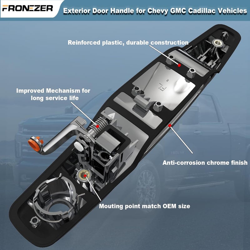 FRONEZER Exterior Door Handle, 4PCS Chrome Front Rear Driver Passenger Compatible with 2007-2014 Chevy Silverado Suburban Avalanche Tahoe, GMC Sierra Yukon Cadillac Escalade Replace 20828258 22738721 - Image 5